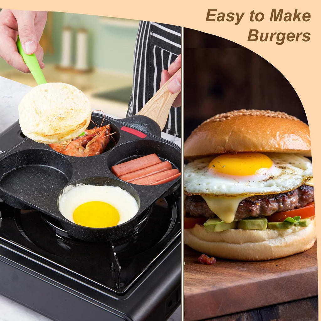 Egg Frying Pan, 4-Cup Egg Pan Nonstick, Fried Egg Pan Skillet for Breakfast, Pancake, Hamburger, Sandwiches, Suitable for Gas Stove & Induction Cookware