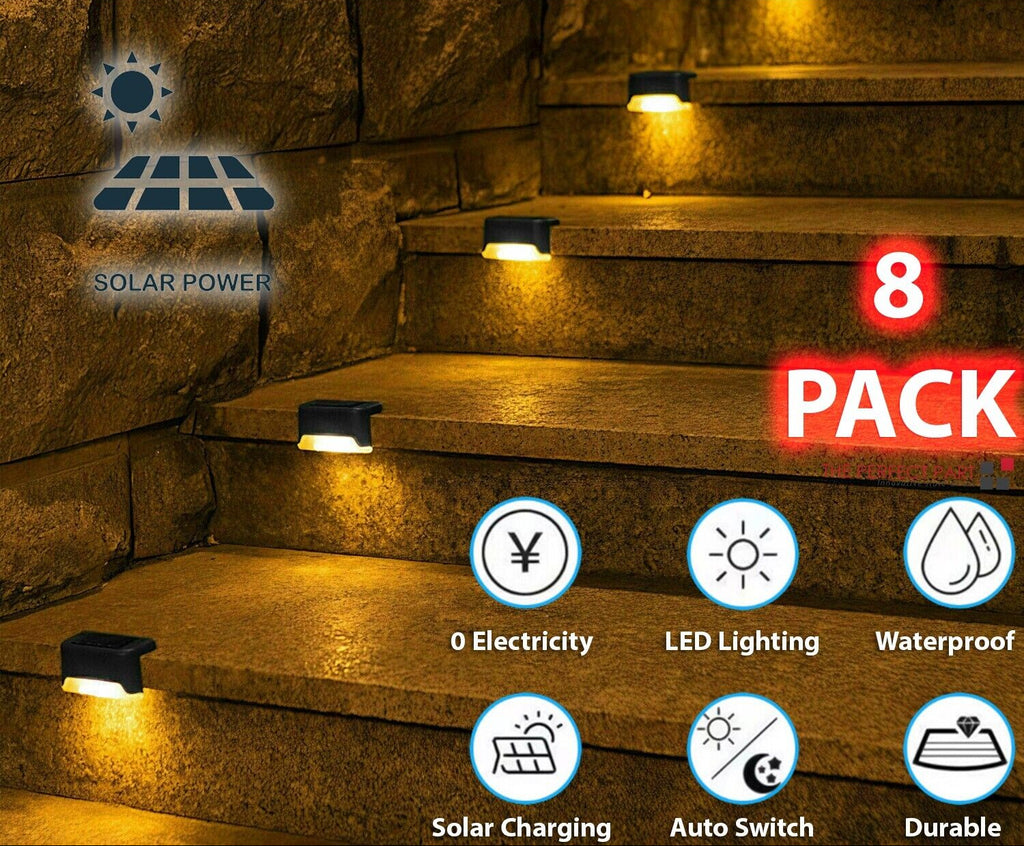 Solar Deck Lights – 8 Pack Waterproof LED (Stairs, Fence & Deck)