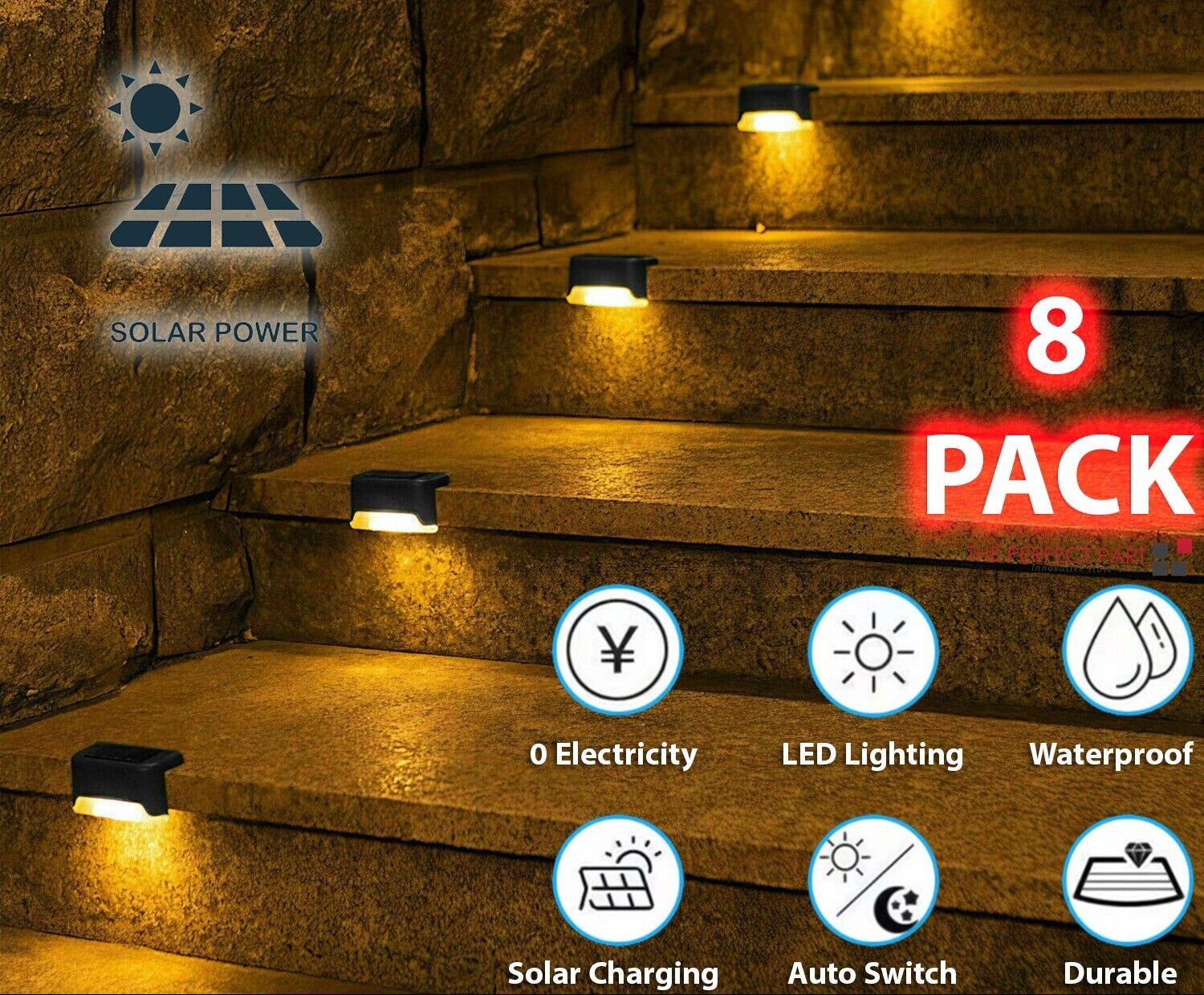 Solar Deck Lights – 8 Pack Waterproof LED (Stairs, Fence & Deck)
