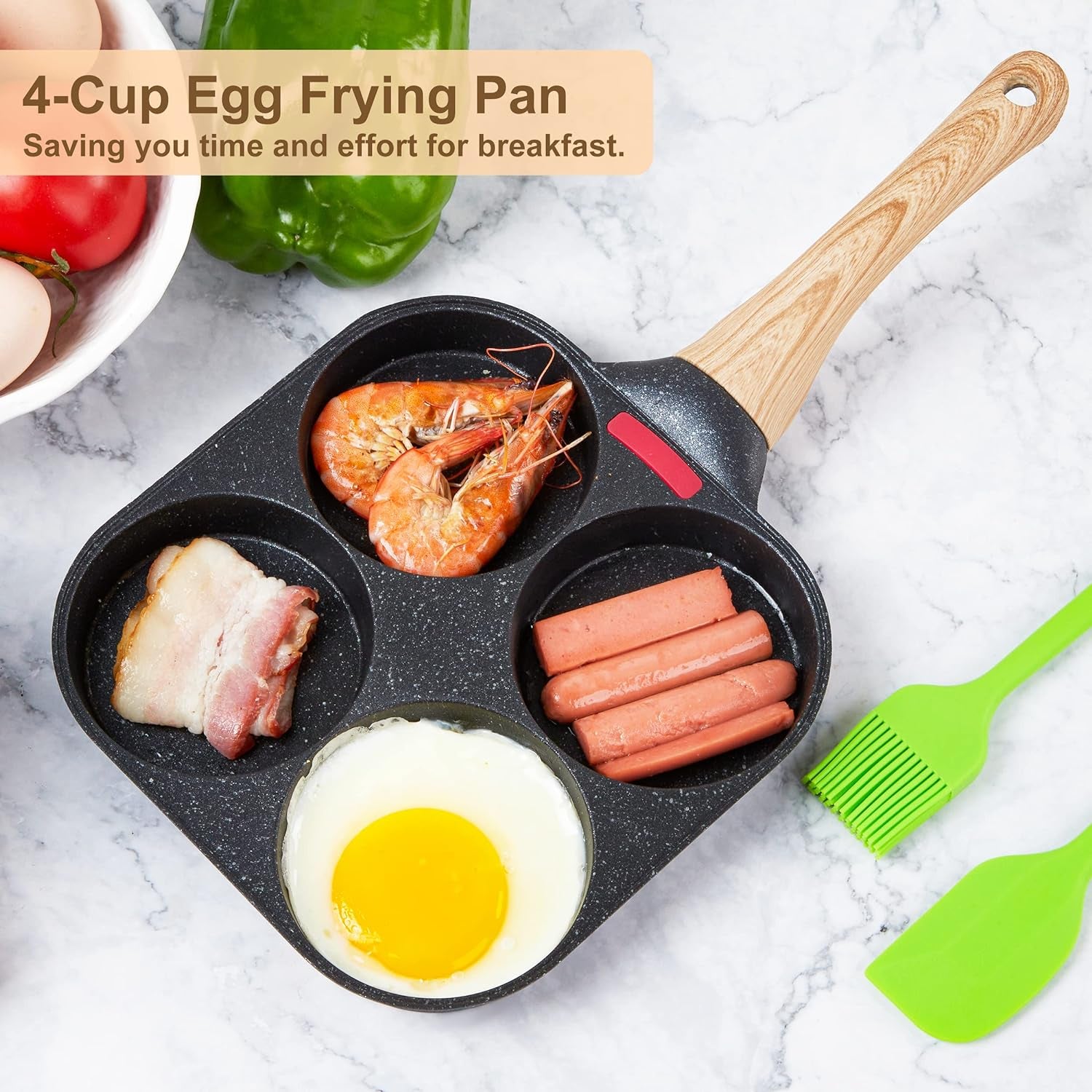 Egg Frying Pan, 4-Cup Egg Pan Nonstick, Fried Egg Pan Skillet for Breakfast, Pancake, Hamburger, Sandwiches, Suitable for Gas Stove & Induction Cookware